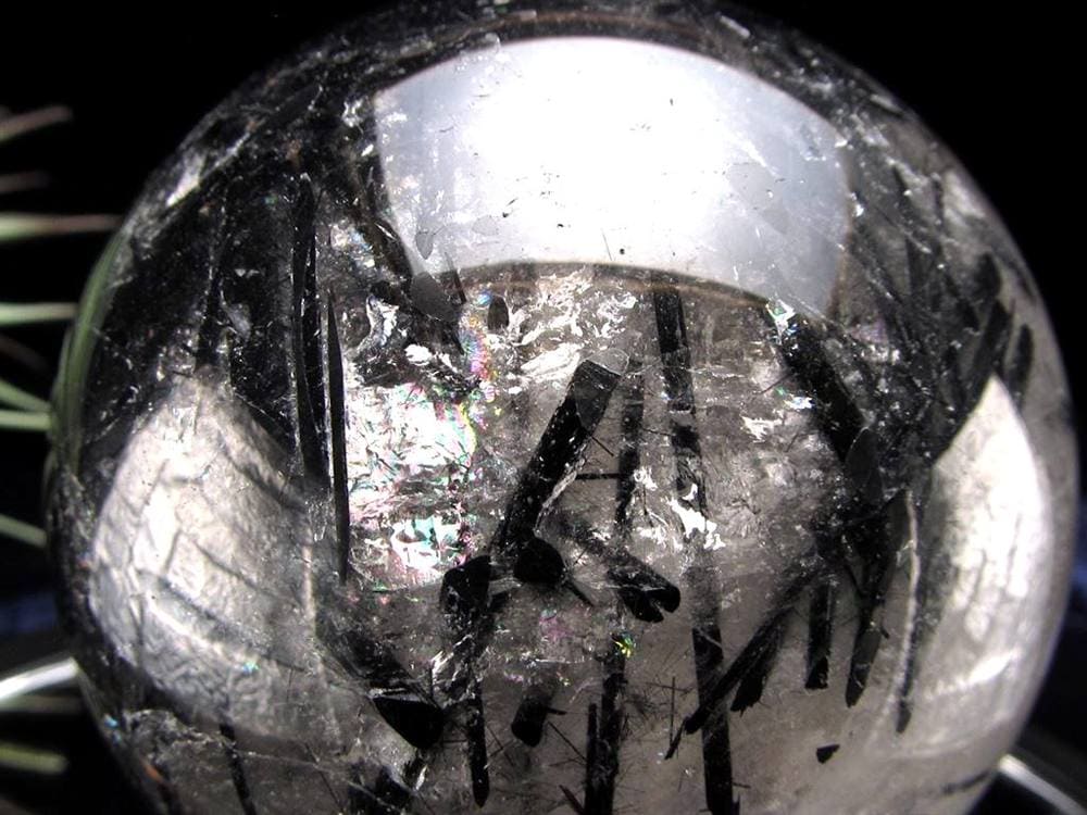 ブラックトルマリン入り水晶 ブラックトルマリン ブラックルチル 丸玉 スフィア 置物