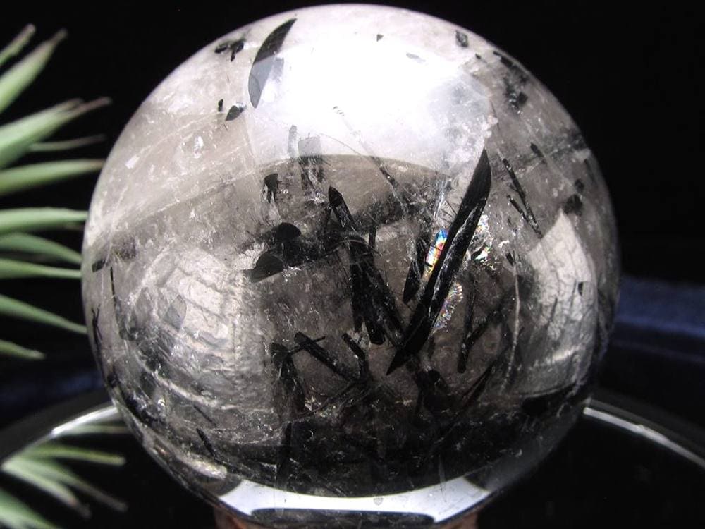 ブラックトルマリン入り水晶 ブラックトルマリン ブラックルチル 丸玉 スフィア 置物