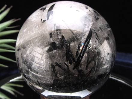 ブラックトルマリン入り水晶 ブラックトルマリン ブラックルチル 丸玉 スフィア 置物