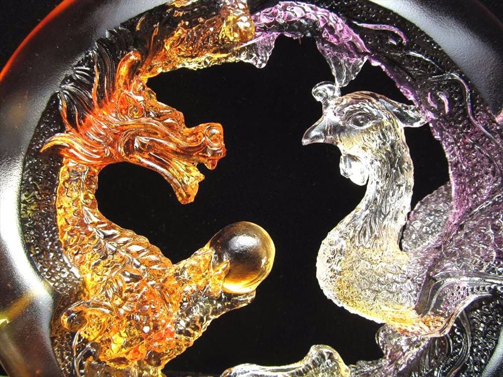 五本爪 クリスタルガラス 龍 ドラゴンボール 鳳凰 龍鳳呈祥