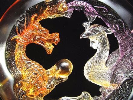 五本爪 クリスタルガラス 龍 ドラゴンボール 鳳凰 龍鳳呈祥