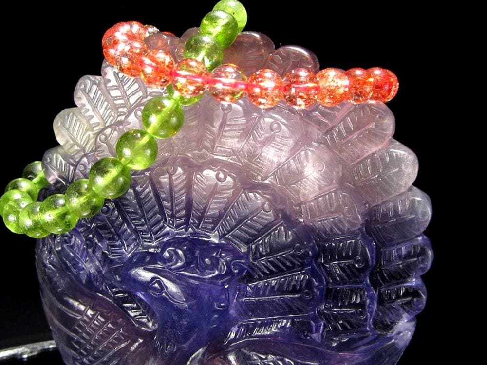 フローライト 蛍石 縁起物 置物 孔雀