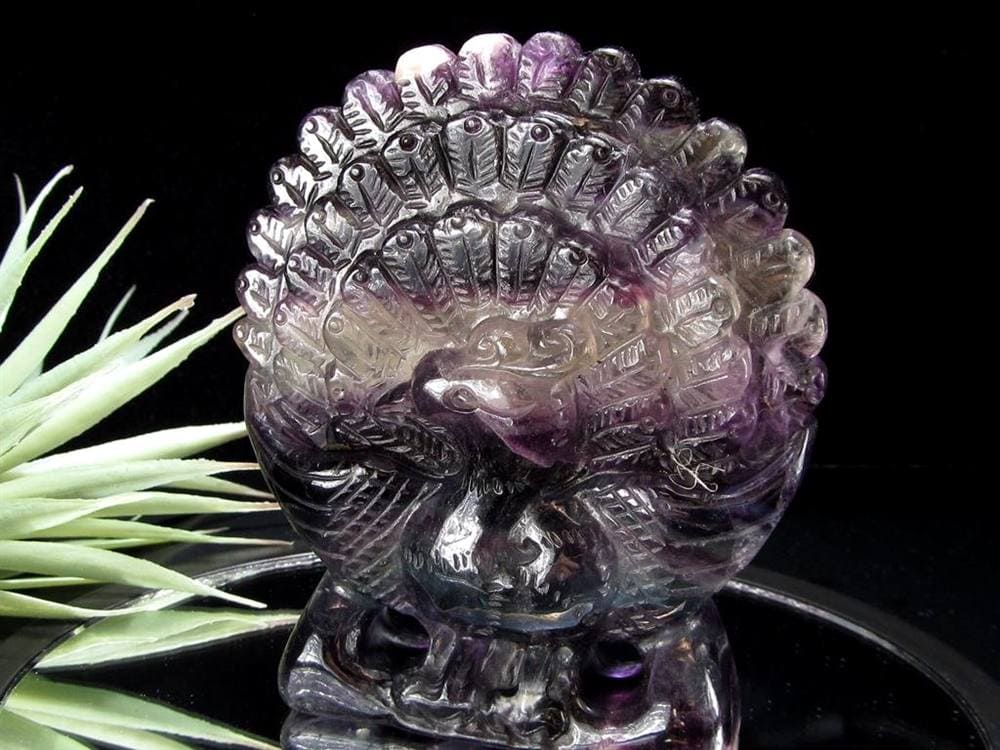 フローライト 蛍石 縁起物 置物 孔雀