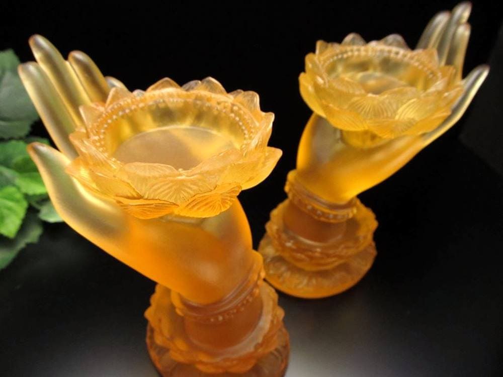 蓮華手 クリスタルガラス ロータス 置物 仏教