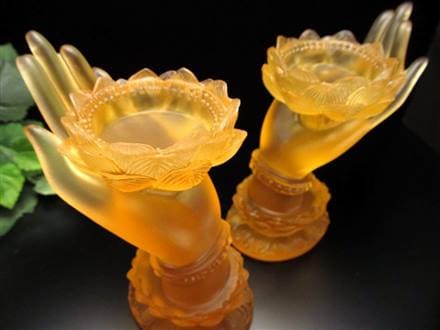 蓮華手 クリスタルガラス ロータス 置物 仏教
