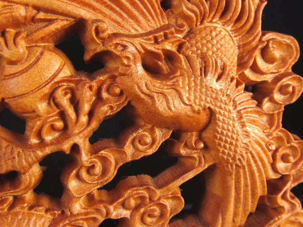 龍神 鳳凰 龍鳳呈祥 如意宝珠 置物 天然木 彫刻