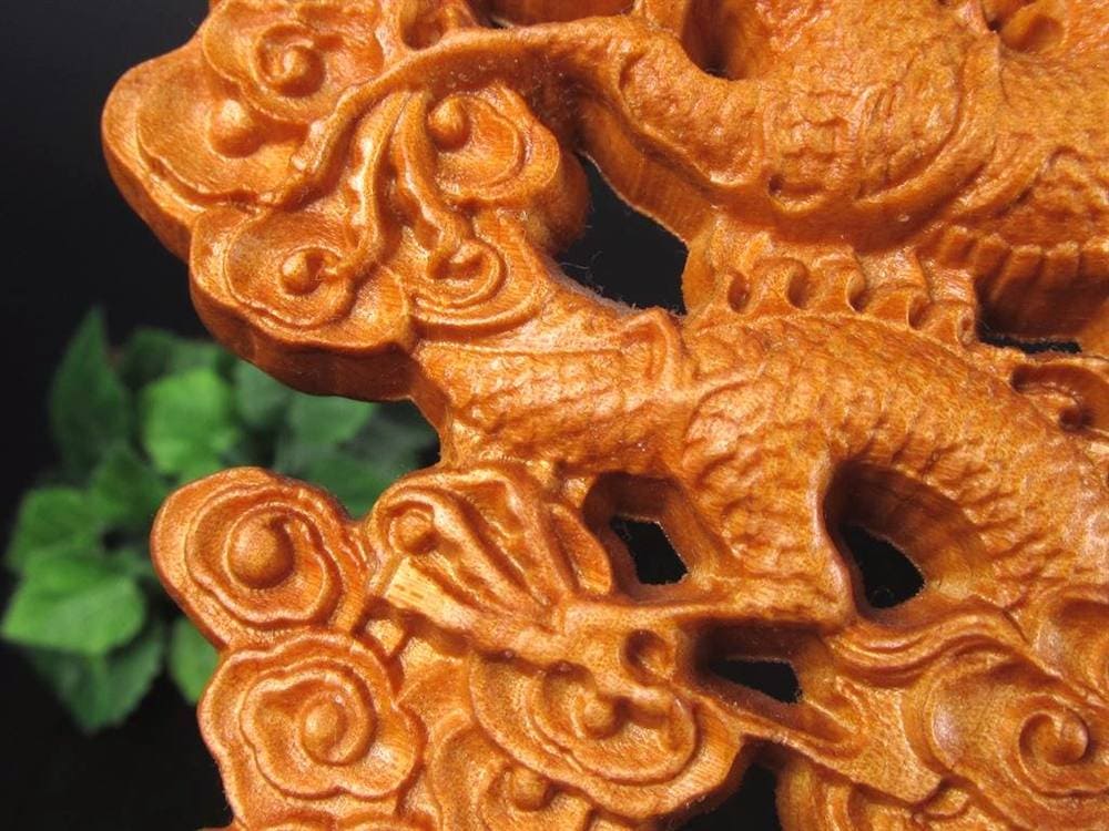龍神 鳳凰 龍鳳呈祥 如意宝珠 置物 天然木 彫刻