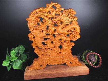 龍神 鳳凰 龍鳳呈祥 如意宝珠 置物 天然木 彫刻