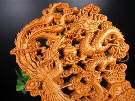 龍神 鳳凰 龍鳳呈祥 如意宝珠 置物 天然木 彫刻