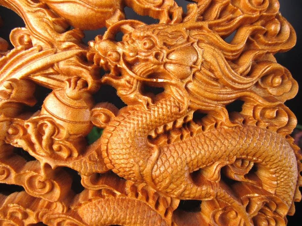 龍神 鳳凰 龍鳳呈祥 如意宝珠 置物 天然木 彫刻