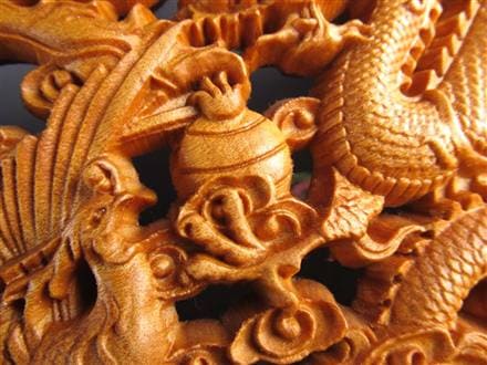 龍神 鳳凰 龍鳳呈祥 如意宝珠 置物 天然木 彫刻