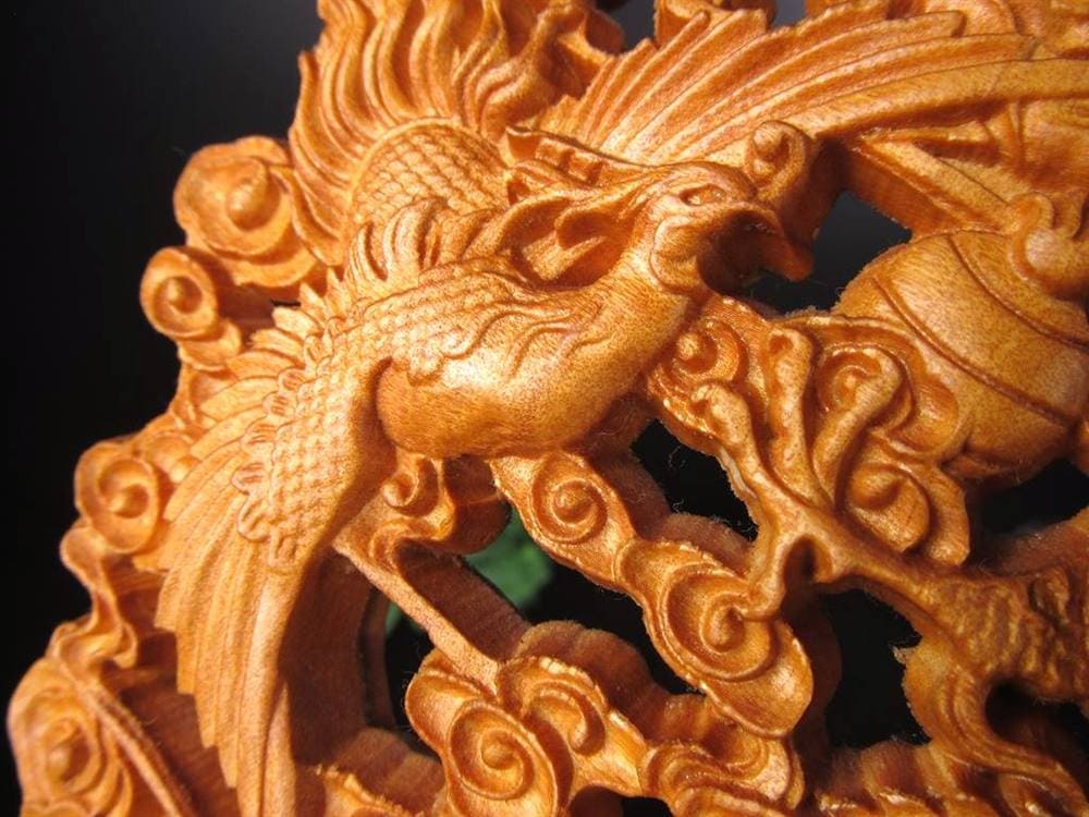 龍神 鳳凰 龍鳳呈祥 如意宝珠 置物 天然木 彫刻