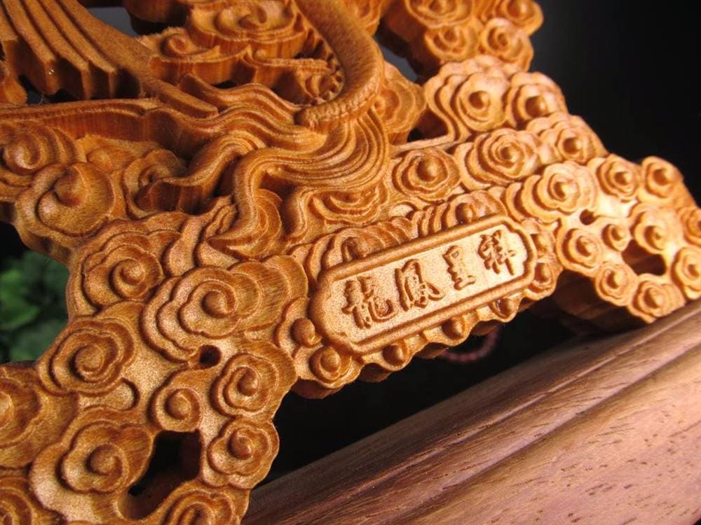 龍神 鳳凰 龍鳳呈祥 如意宝珠 置物 天然木 彫刻