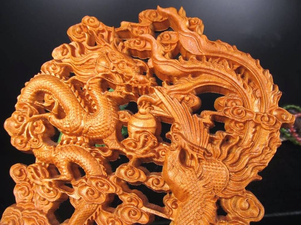 龍神 鳳凰 龍鳳呈祥 如意宝珠 置物 天然木 彫刻