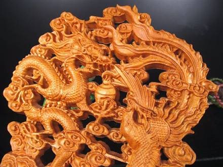 龍神 鳳凰 龍鳳呈祥 如意宝珠 置物 天然木 彫刻