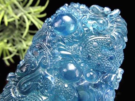 アクアマリン 彫刻置物 龍神 辰 如意宝珠龍