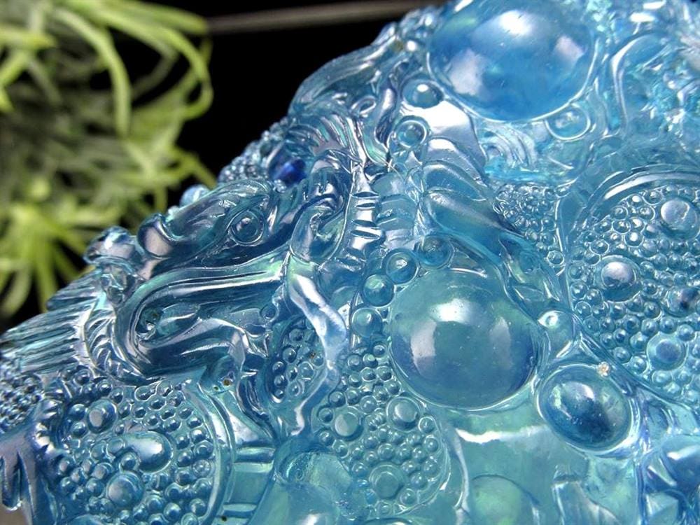 アクアマリン 彫刻置物 龍神 辰 如意宝珠龍