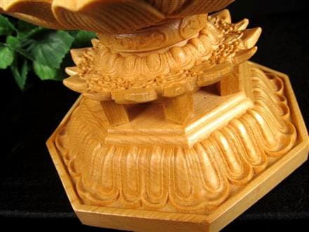 観音 観音菩薩 置物 天然木 彫刻 飛天光背 八角蓮華台座