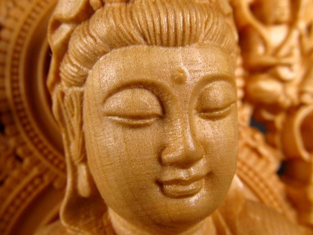 観音 観音菩薩 置物 天然木 彫刻 飛天光背 八角蓮華台座