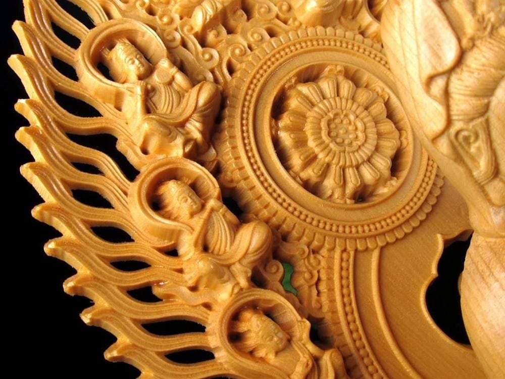 観音 観音菩薩 置物 天然木 彫刻 飛天光背 八角蓮華台座