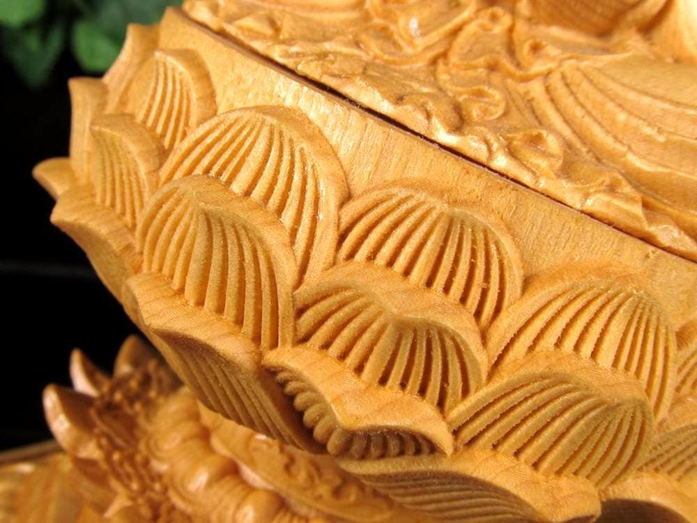 観音 観音菩薩 置物 天然木 彫刻 飛天光背 八角蓮華台座