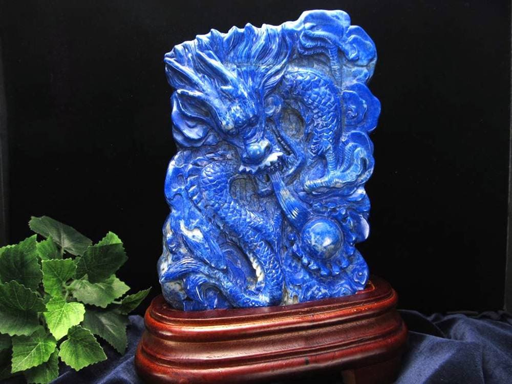 ラピスラズリ 青金石 彫刻置物 龍神 五本爪
