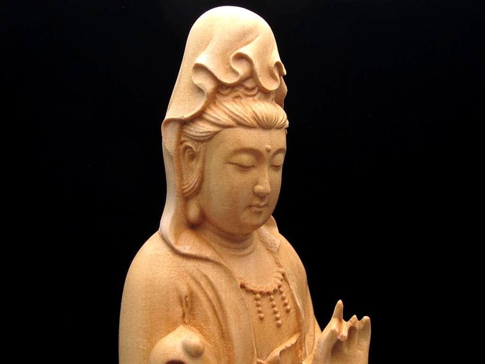 観音 置物 天然木 彫刻 仏教