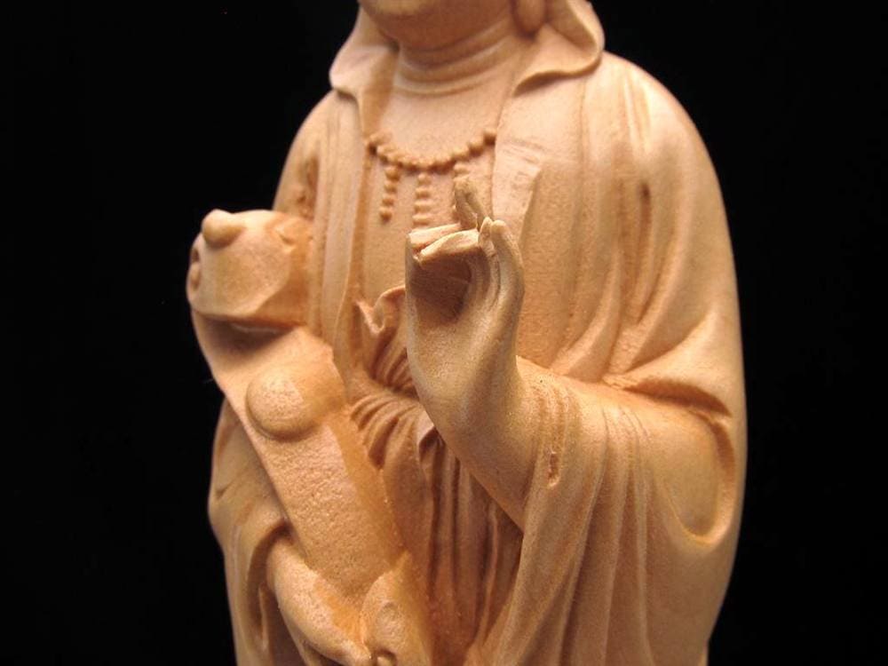 観音 置物 天然木 彫刻 仏教