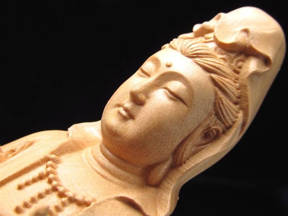 観音 置物 天然木 彫刻 仏教