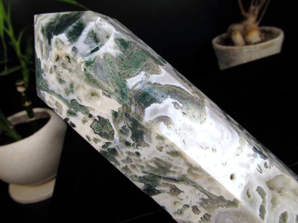 モスアゲート 苔瑪瑙 天然石 六角柱 ポイント