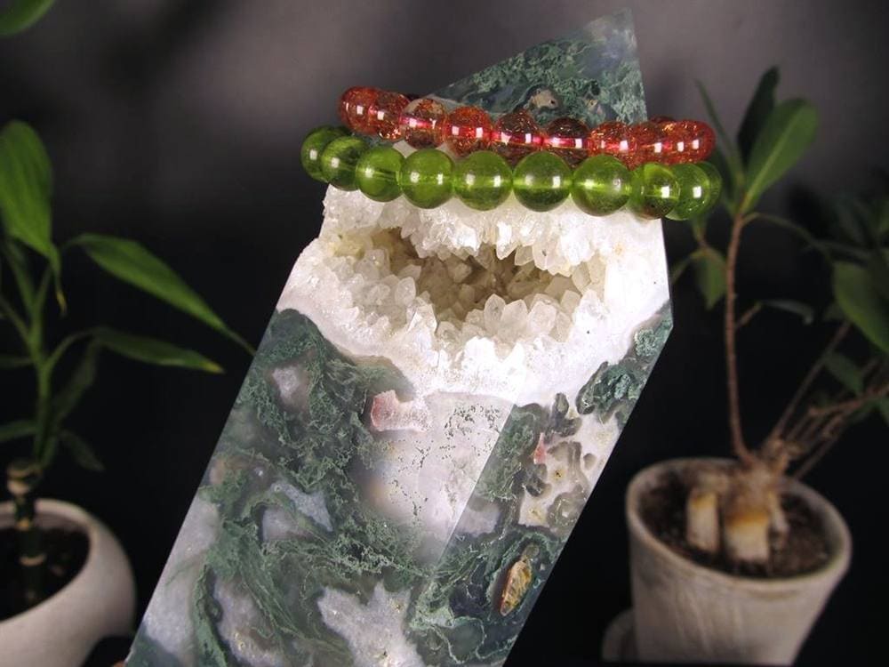 モスアゲート 苔瑪瑙 天然石 六角柱 ポイント