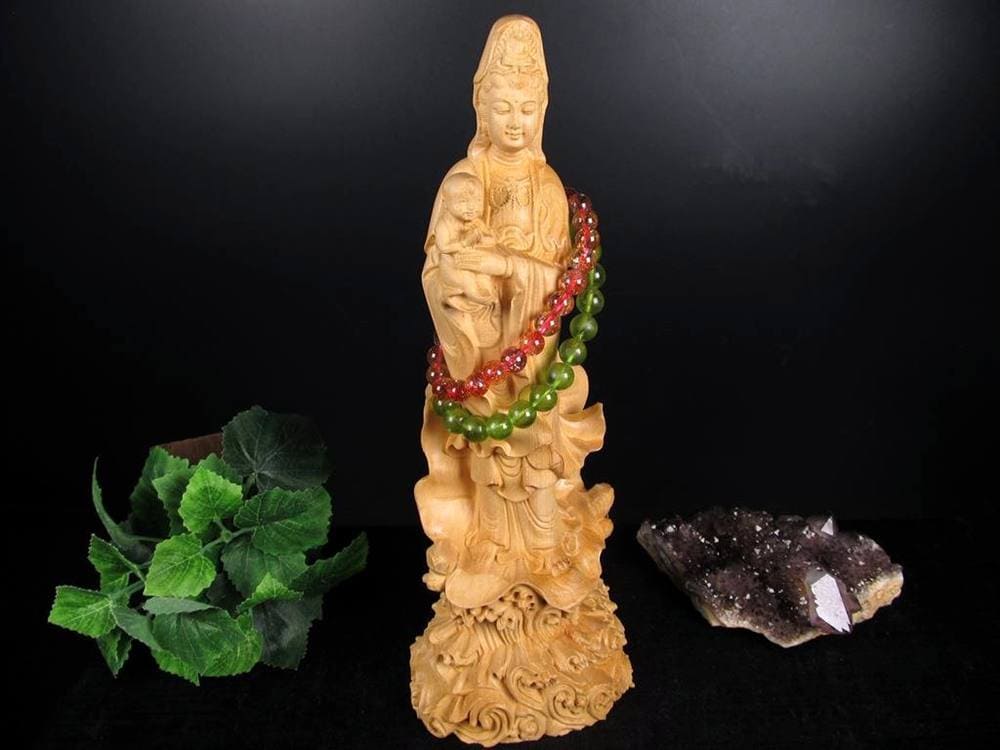 子安観音 観音 観音菩薩 置物 天然木 彫刻