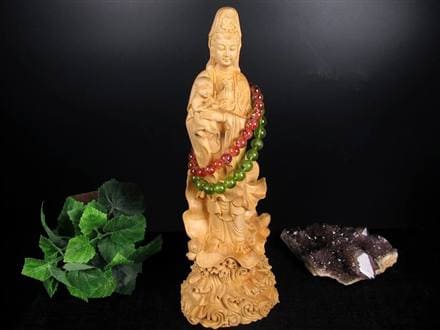 子安観音 観音 観音菩薩 置物 天然木 彫刻