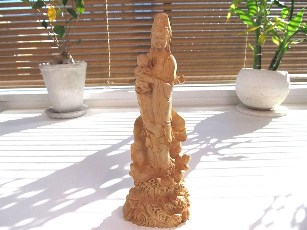子安観音 観音 観音菩薩 置物 天然木 彫刻