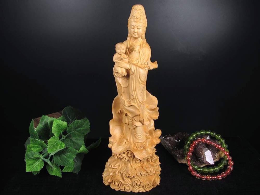 子安観音 観音 観音菩薩 置物 天然木 彫刻