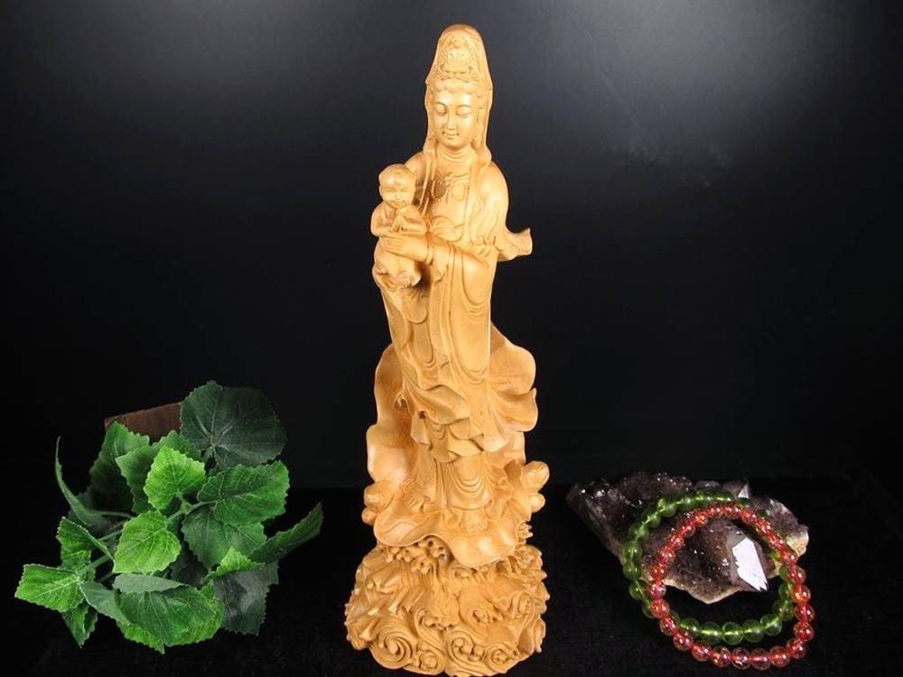 子安観音 観音 観音菩薩 置物 天然木 彫刻