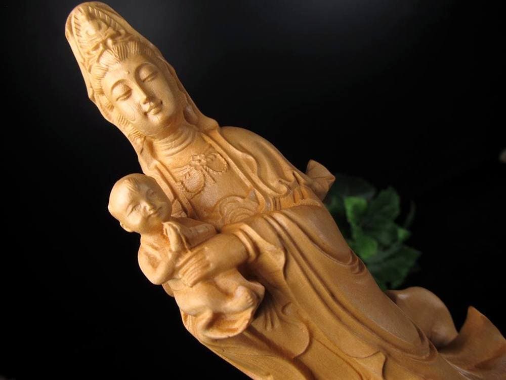 子安観音 観音 観音菩薩 置物 天然木 彫刻