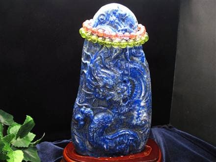 ラピスラズリ 青金石 彫刻置物 龍神 五本爪