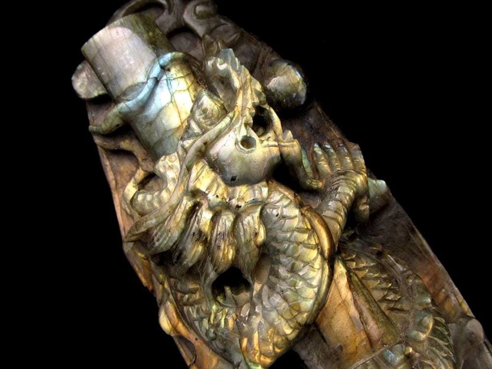 ラブラドライト 彫刻置物 龍 ドラゴン 辰