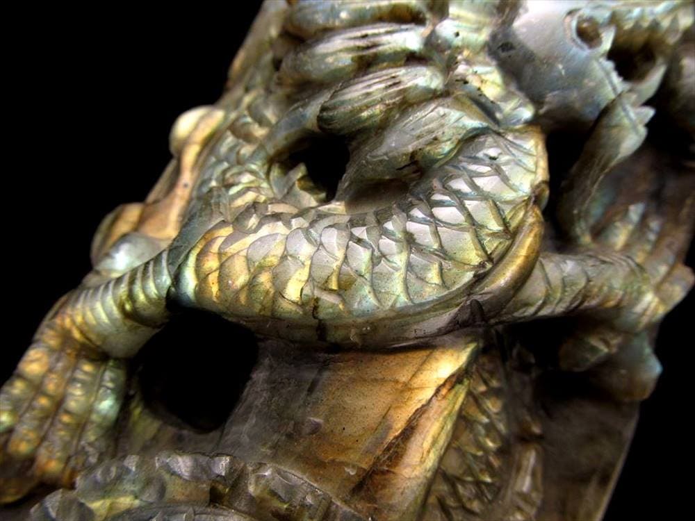 ラブラドライト 彫刻置物 龍 ドラゴン 辰