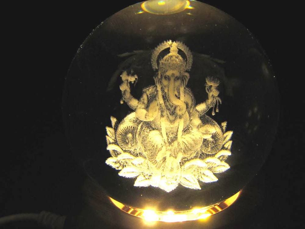 クリスタルガラス 丸玉 回転LED台座 人工水晶 USB給電式