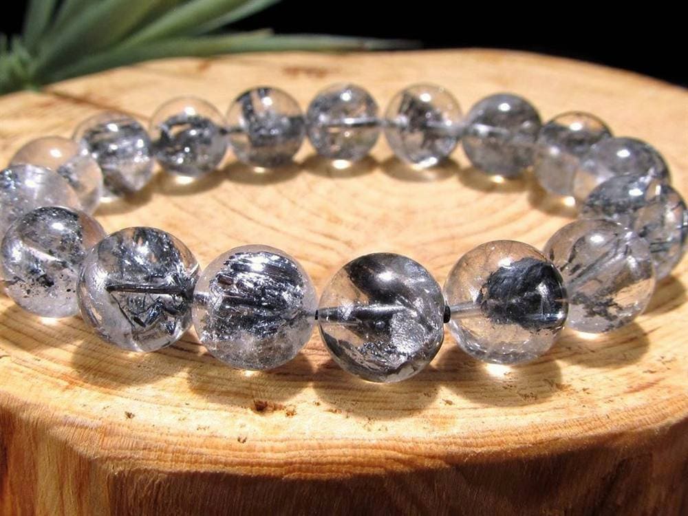 スティブナイトインクォーツ スティブナイト 輝安鉱 水晶 ブレスレット