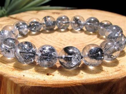 スティブナイトインクォーツ スティブナイト 輝安鉱 水晶 ブレスレット