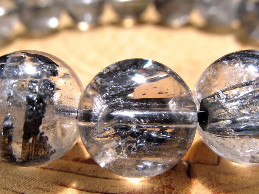 スティブナイトインクォーツ スティブナイト 輝安鉱 水晶 ブレスレット