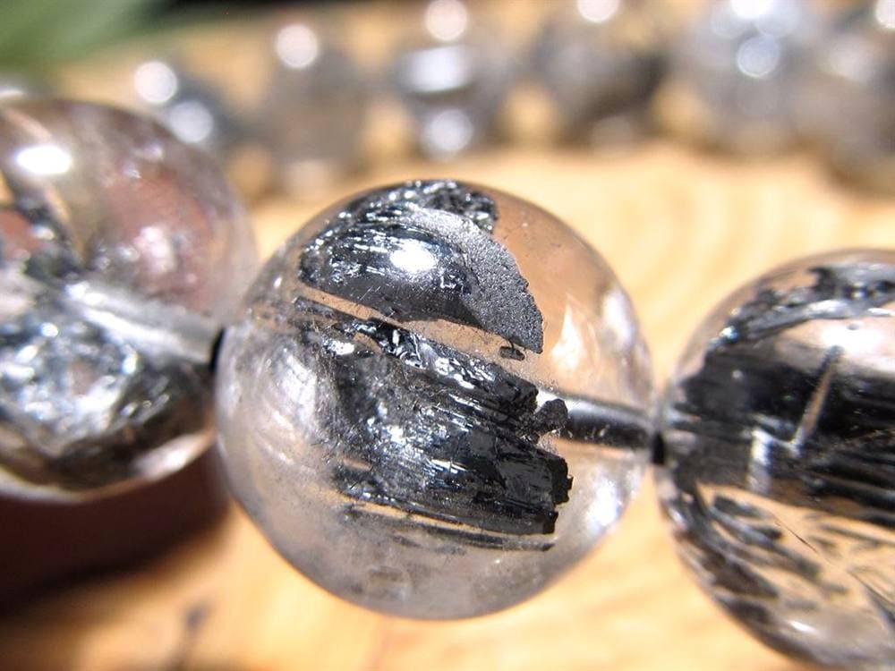 スティブナイトインクォーツ スティブナイト 輝安鉱 水晶 ブレスレット