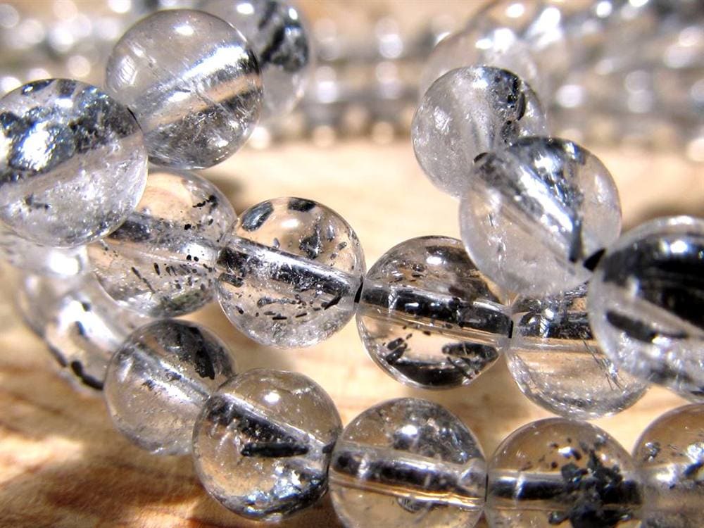 スティブナイトインクォーツ 輝安鉱入り水晶 ブレスレット アンチモナイト スティブナイト