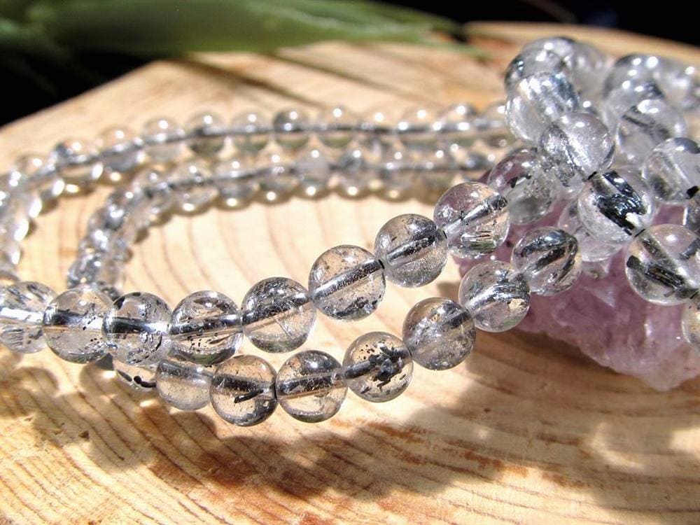 スティブナイトインクォーツ 輝安鉱入り水晶 ブレスレット アンチモナイト スティブナイト