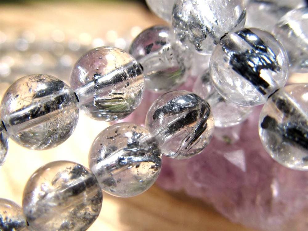 スティブナイトインクォーツ 輝安鉱入り水晶 ブレスレット アンチモナイト スティブナイト