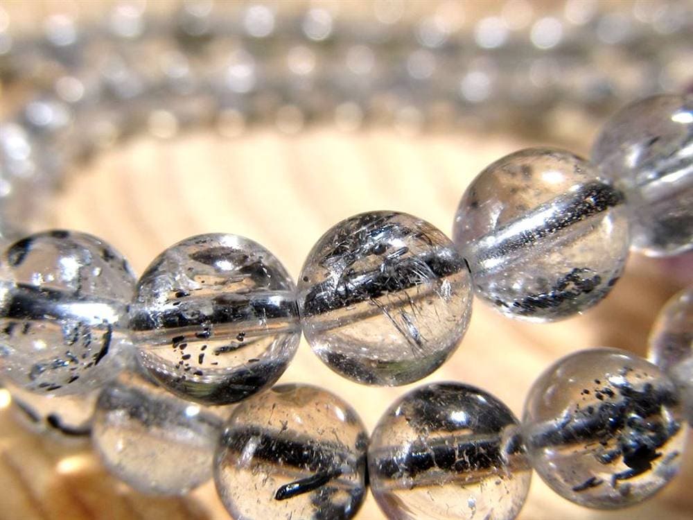 スティブナイトインクォーツ 輝安鉱入り水晶 ブレスレット アンチモナイト スティブナイト