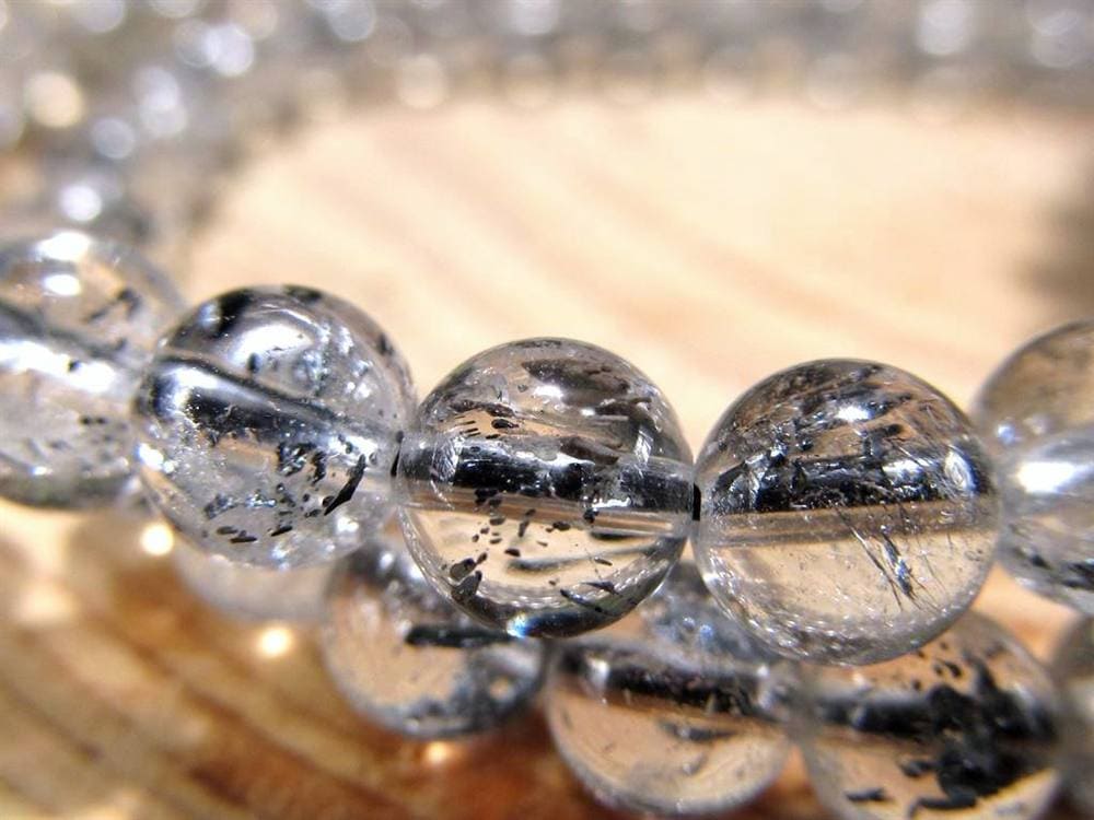 スティブナイトインクォーツ 輝安鉱入り水晶 ブレスレット アンチモナイト スティブナイト